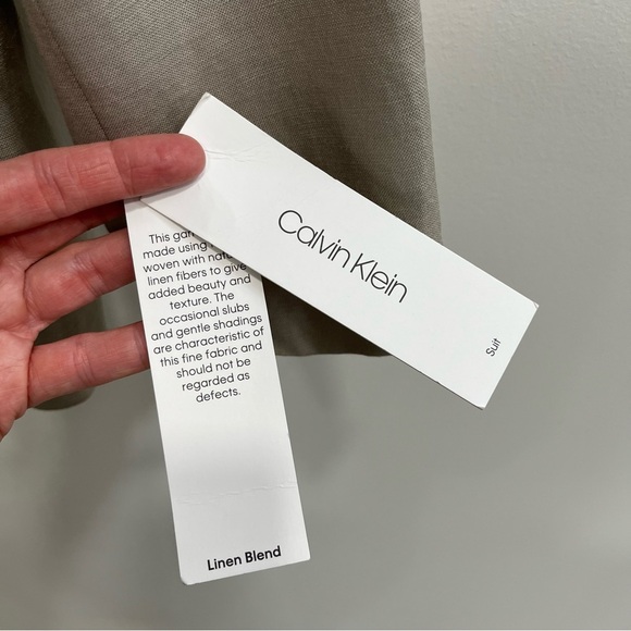 Calvin Klein Women's Linen Blend Open Front Boyfriend Blazer In Khaki Tan 14 - Picture 9 of 11